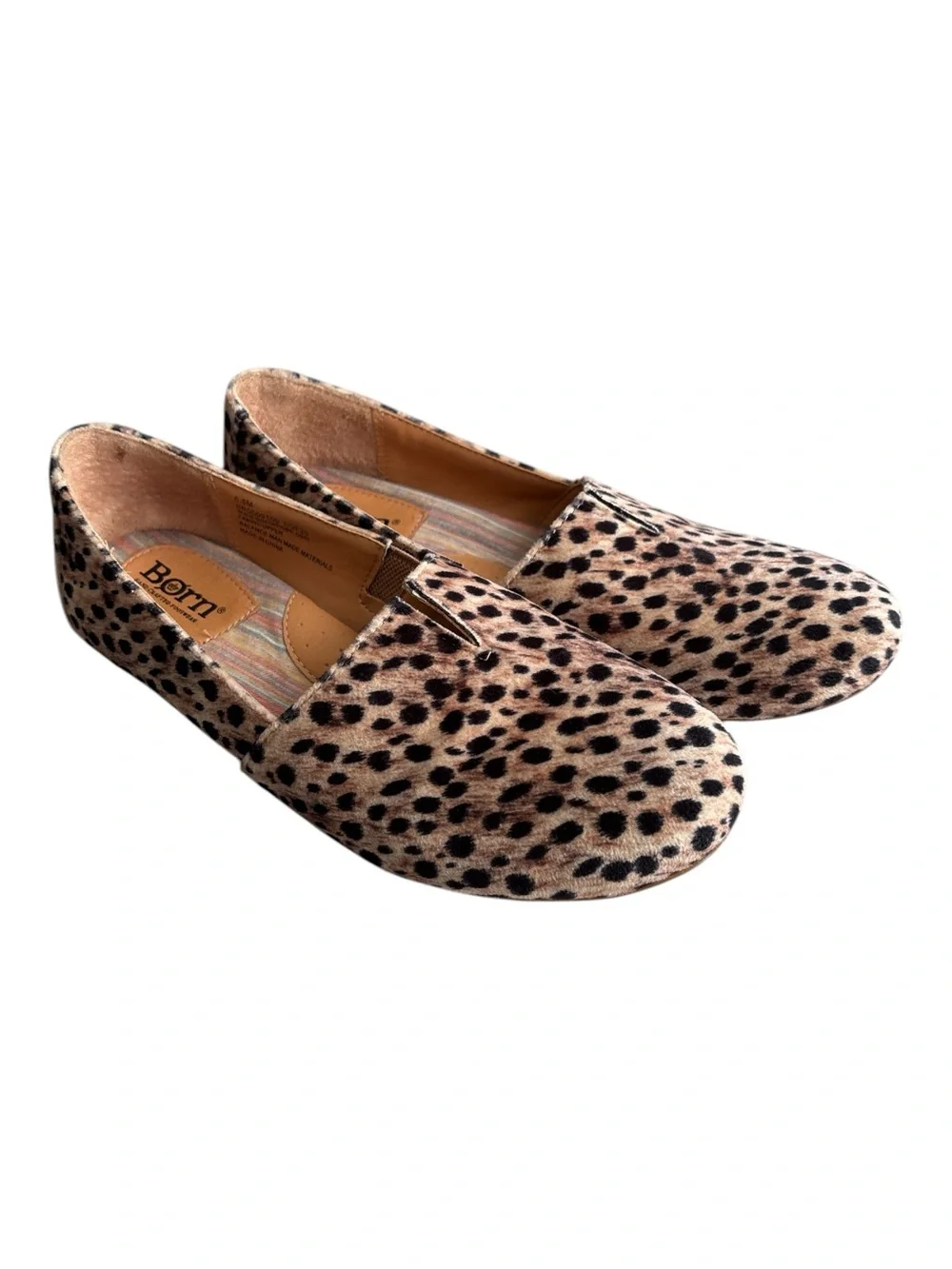 Born Sebra Women's Cheetah-Print Slip On Flats in Tan and Black